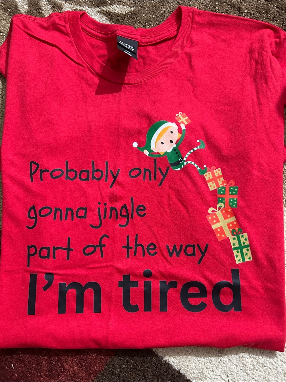 Hanes Red Holiday Graphic Tee with Elf and Gifts